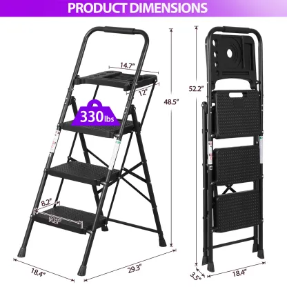 Escalera plegable de acero Summerwins de 5, 4 o 3 peldaños con escalones anchos antideslizantes