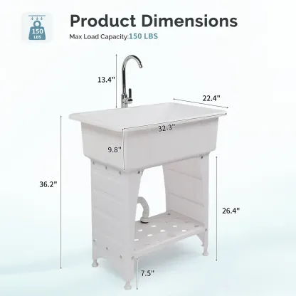 Fregadero multifuncional para lavandería de 24" de profundidad x 40" de ancho, con grifo y estante