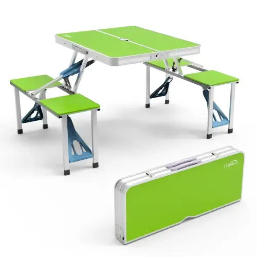Juego de mesa plegable para campamento y picnic VINGLI de 4 pies con 4 asientos y orificio para sombrilla