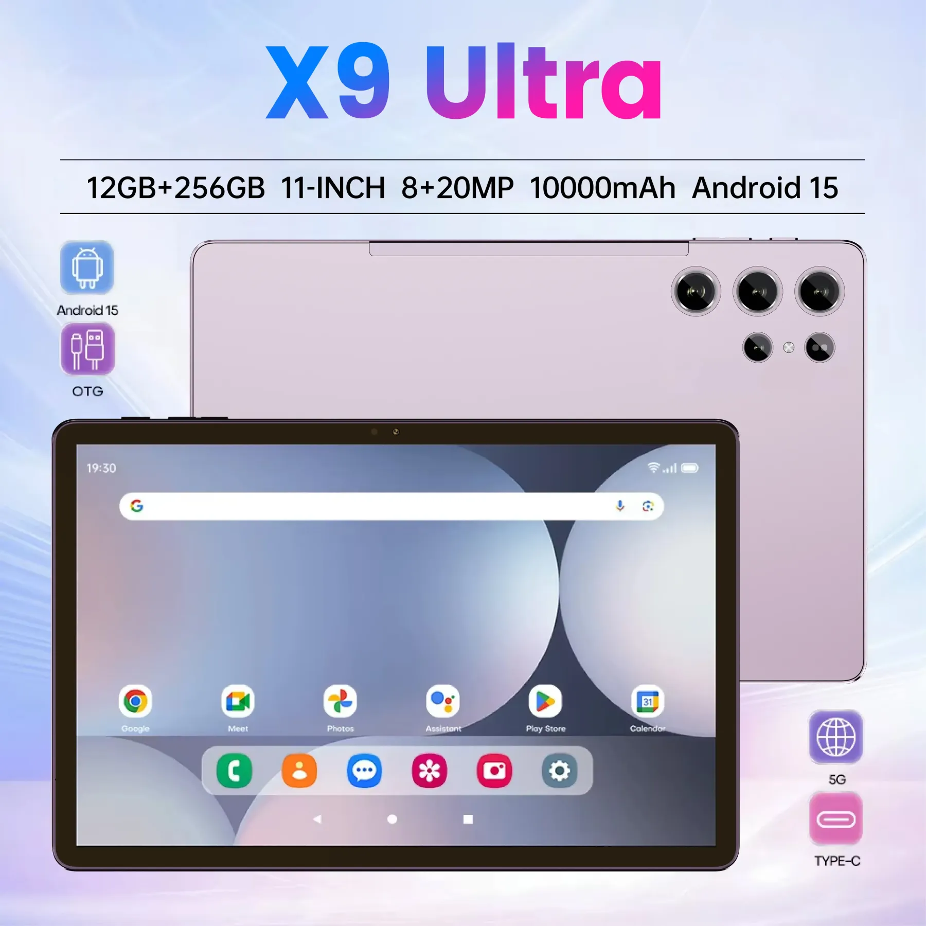 Tableta W&O 2026 con Android 15, pantalla HD de 11 pulgadas y 12 GB de RAM