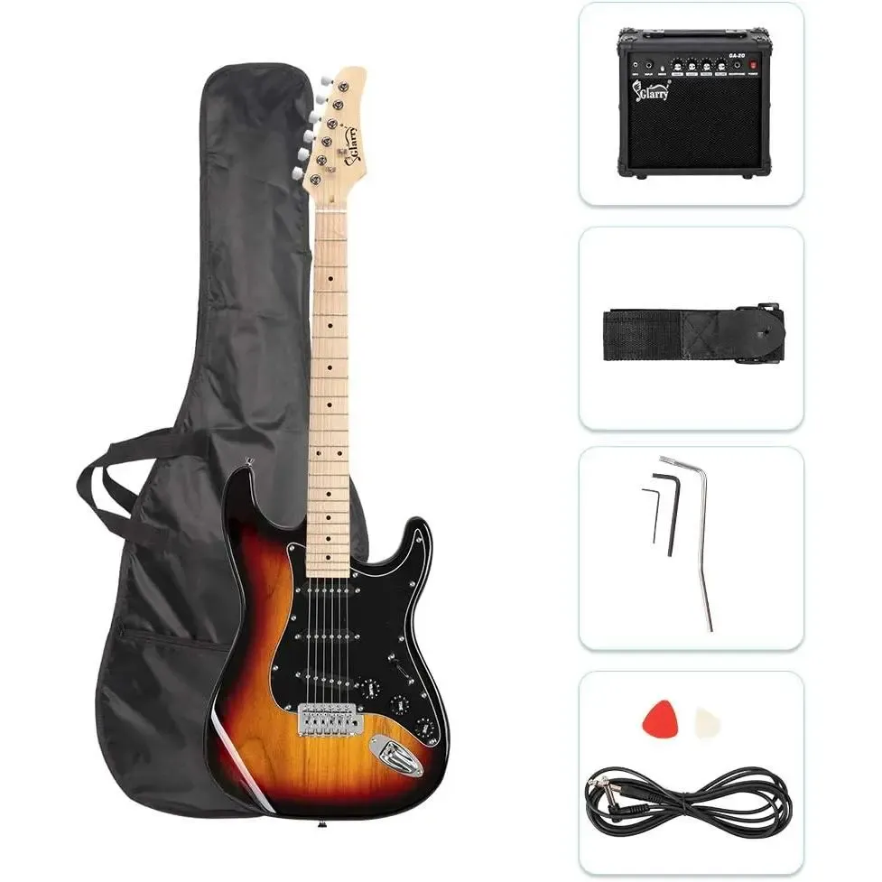Guitarra eléctrica Glarry de tamaño normal con amplificador de 20 W y accesorios
