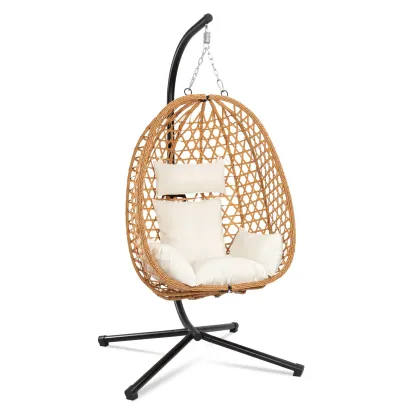 Silla colgante tipo huevo con soporte – Columpio de patio de ratán tejido a mano