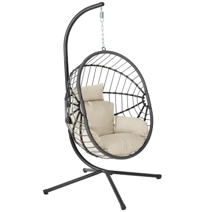 Silla colgante tipo huevo con soporte – Columpio de patio de ratán tejido a mano