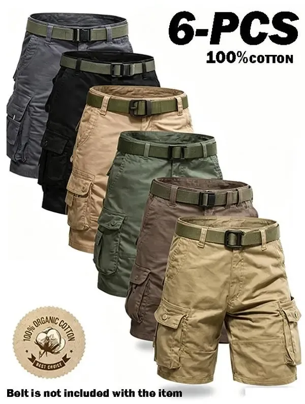 Paquete de 6 pantalones cargo para hombre, shorts tácticos para hombre, shorts para hombre con bolsillos multifuncionales, ideales para golf y actividades al aire libre, shorts de senderismo para hombre, resistentes al desgaste, que no se arrugan y transp