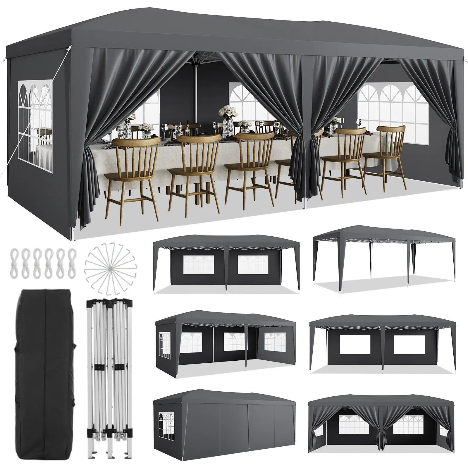 Carpa plegable resistente de 10x20 pies, tipo cenador impermeable.