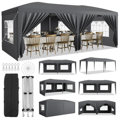 Carpa plegable resistente de 10x20 pies, tipo cenador impermeable.