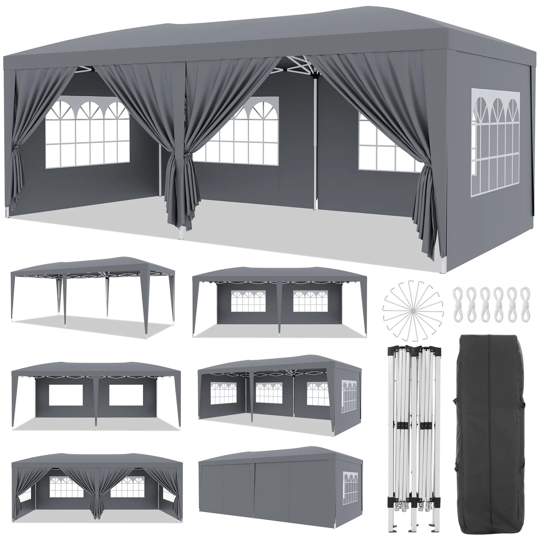 Carpa plegable resistente de 10x20 pies, tipo cenador impermeable.