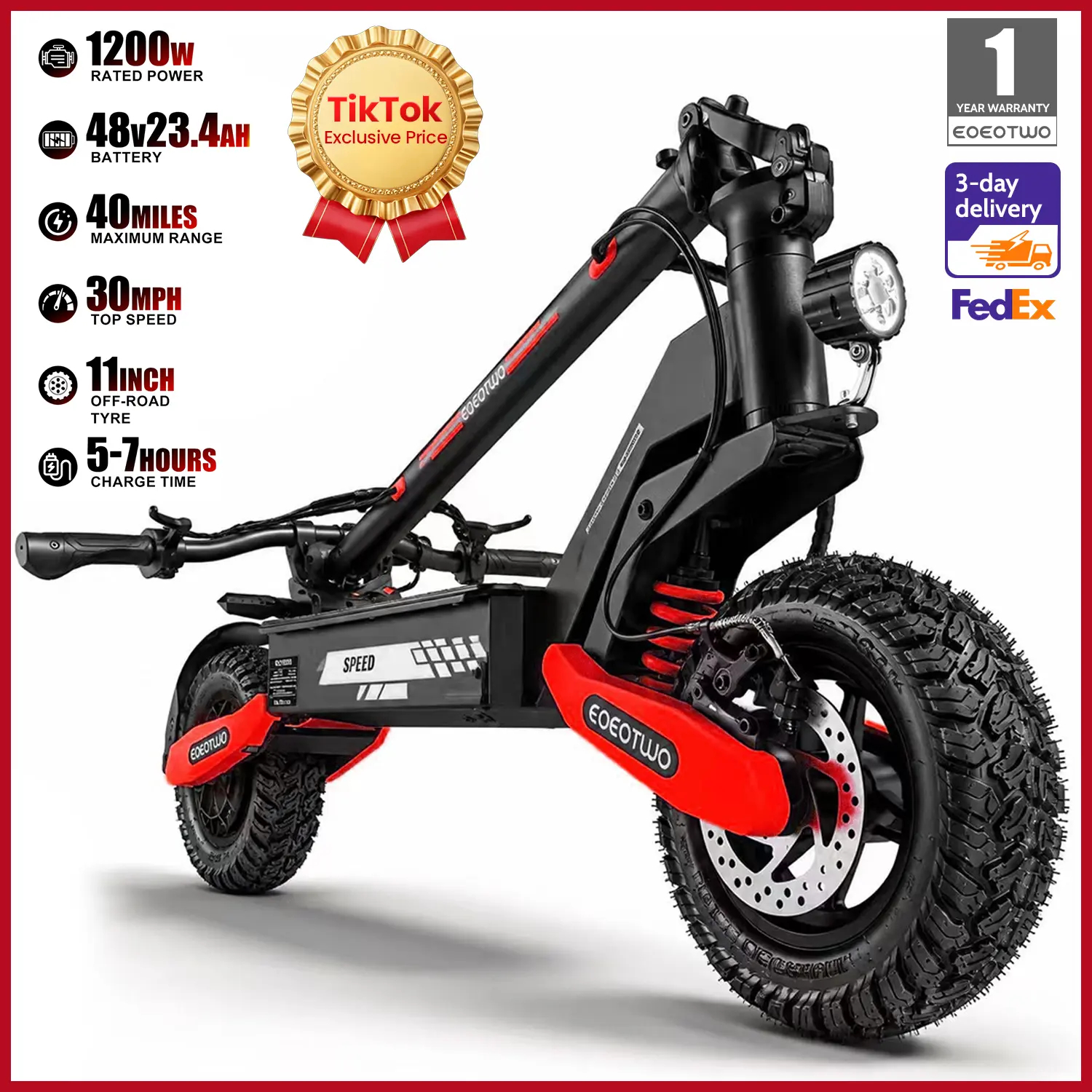 Patinete eléctrico EOEOTWO GT06 con motor de 1200 W y autonomía de 64 km.