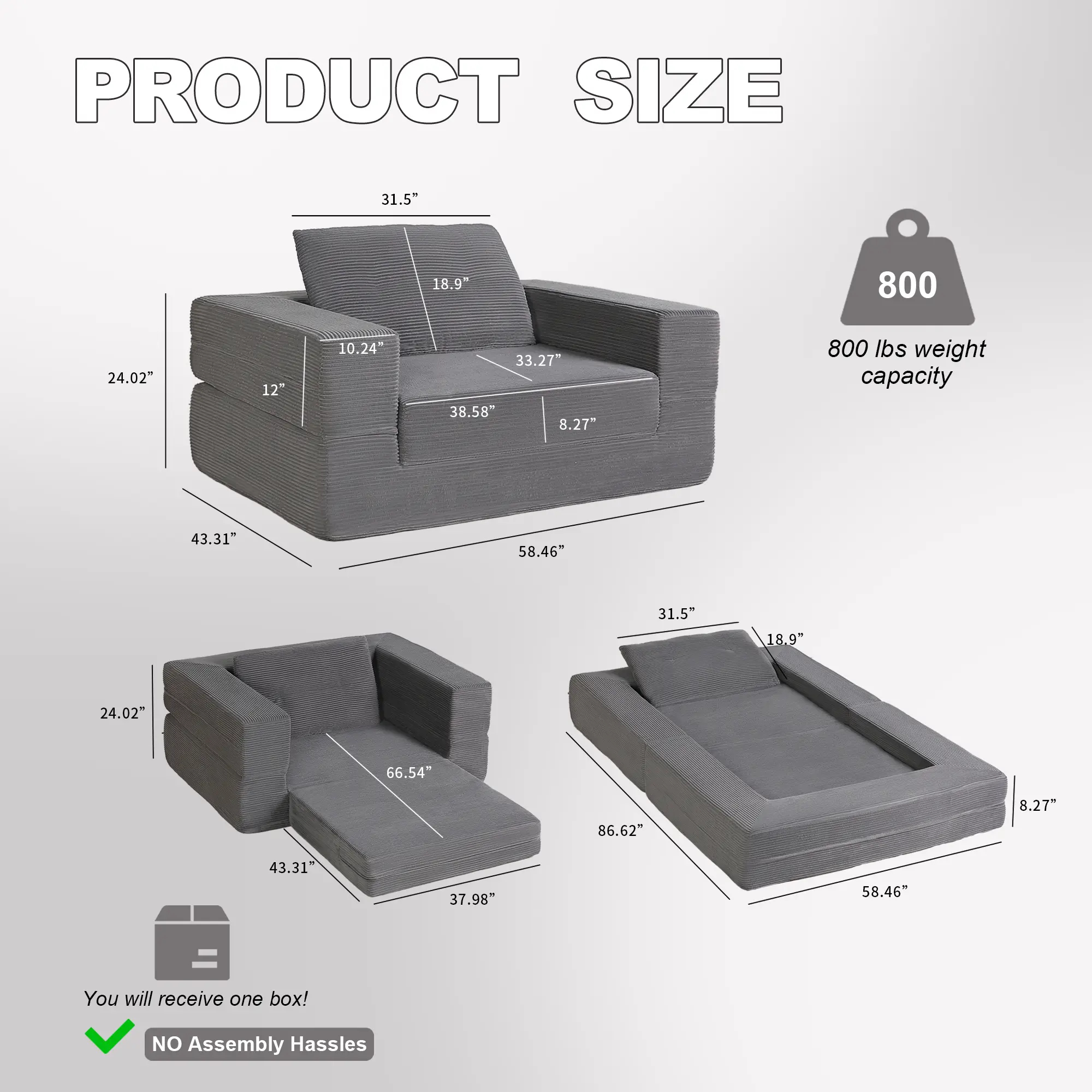 Sofá cama convertible con espuma viscoelástica - Sofá cama plegable 2 en 1