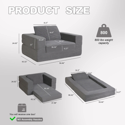 Sofá cama convertible con espuma viscoelástica - Sofá cama plegable 2 en 1