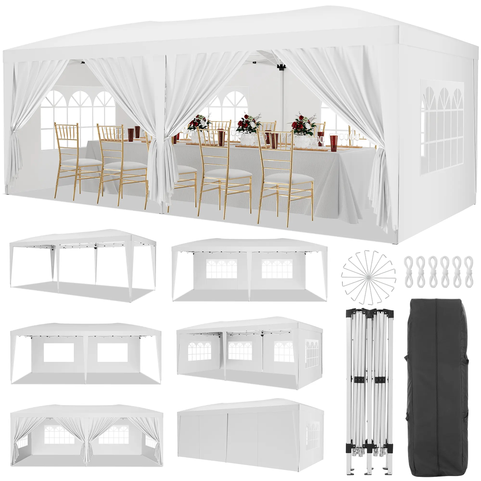 Carpa plegable resistente de 10x20 pies, tipo cenador impermeable.
