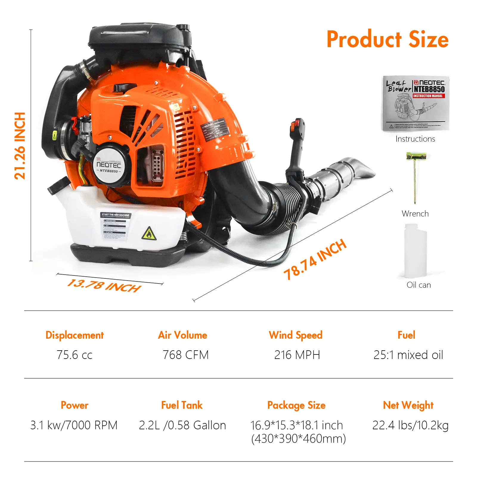Combo de sopladores de hojas a gasolina NEOTEC de 25,4 cc y 52 cc: potente y ergonómico