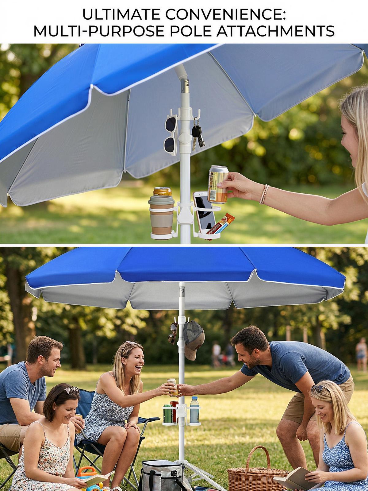 Portable Umbrella with Base Stand, UPF 50+ Outdoor Sun Shade Umbrella with Carry Bag, Built-in Hook & Cup Holders, Adjustable Instant Sun Protection for Game, Sports, Backyard, Patio, Camping, Beach, Fishing, Royal Blue, #Summervibes, #SummerFinds