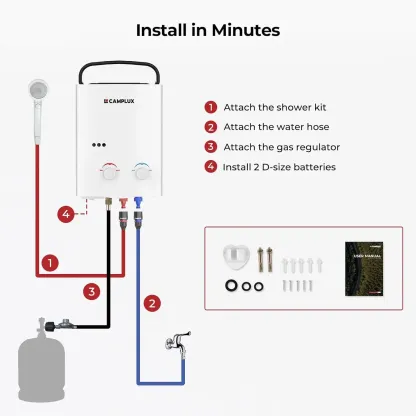 CAMPLUX Multifunction Compact Handheld Portable Tankless Water Heater - 1.32GPM On-Demand Hot Water, Low Pressure Start for Camping Shower, Outdoor RV Use