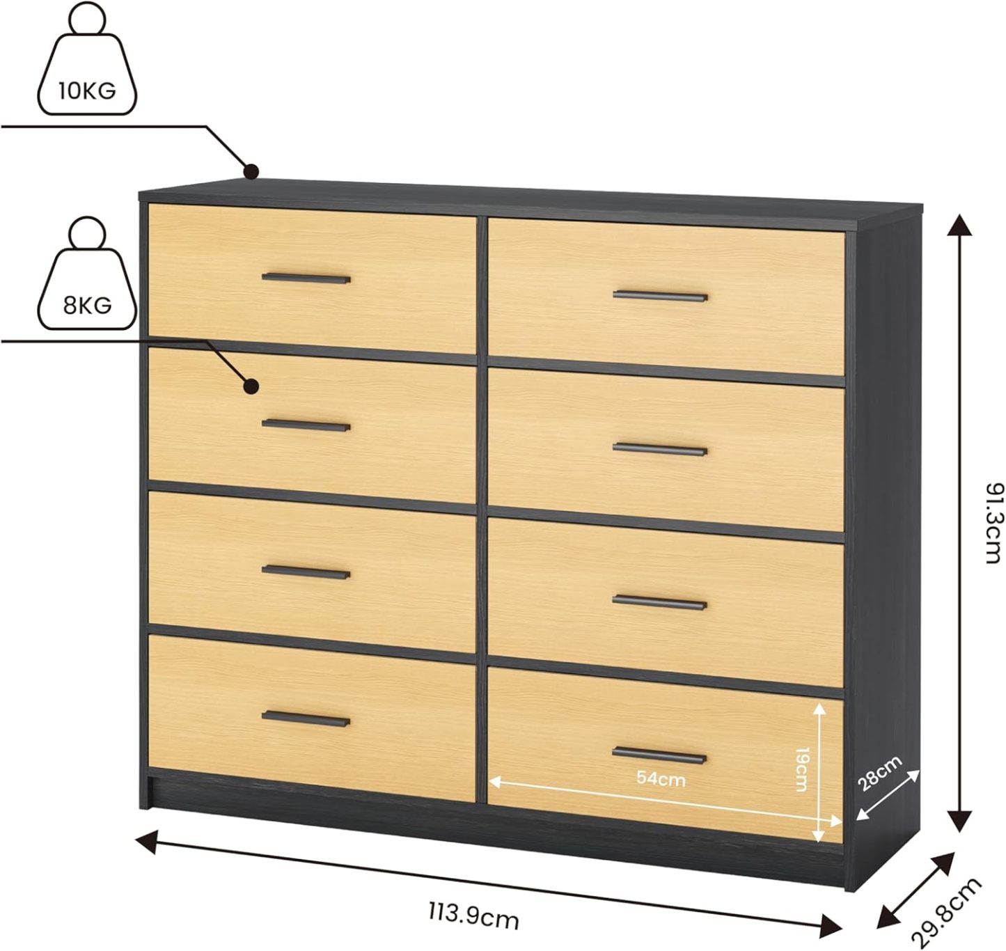 MU:4LIFE Cómoda Elegancia De 6 Cajones, Almacenamiento para Hogar Y Oficina, Organizador Cajonera De Estructura Madera y Cajones De Tela No Tejida y Cubiertas De MDF (Negro y Madera, 6 Cajones)