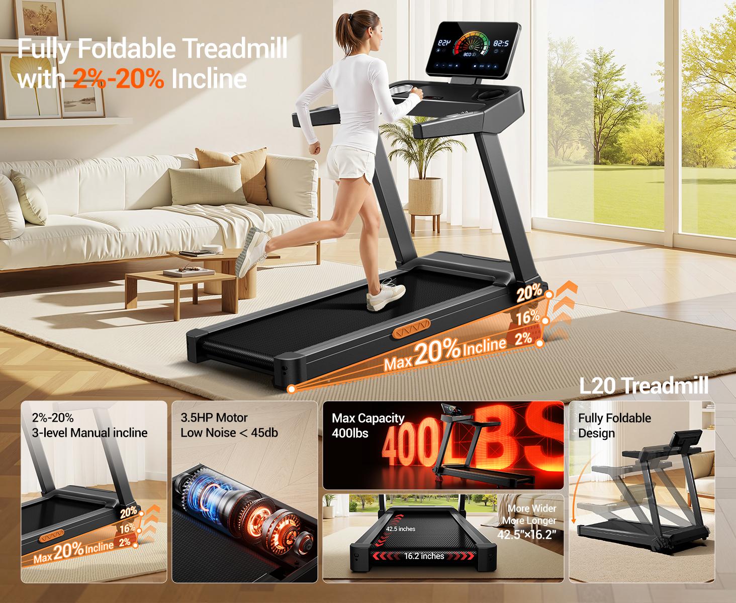 UMAY 20% Incline Treadmills for Home, Foldable Treadmill with Handles, 3.5HP Quiet Brushless Motor, 400LB Capacity & 8.7MPH Max Speed & Intuitive Large Touch Screen walking pad summerwins
