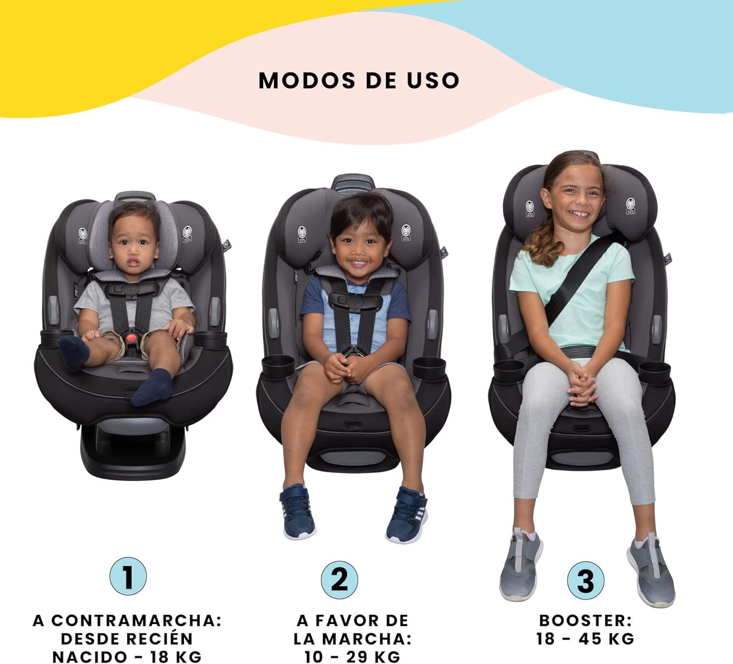 Safety1st Autoasiento Grow and Go 3 etapas, Harvest Moon, convertible, protección de impacto lateral, arnés de 5 puntos, tela lavable a máquina, apta para secadora con sistema latch y 2 portavasos.