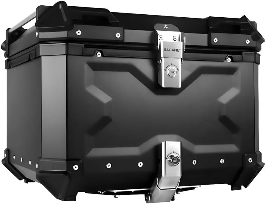 Raganet, Cajuela Profesional para Motocicletas, Maletero de Moto con Interior Forrado de Vinil, Cerradura de Doble Bloqueo, Esquinas Reforzadas, Medidas: 42cm X 34cm, Incluye Material de Montaje
