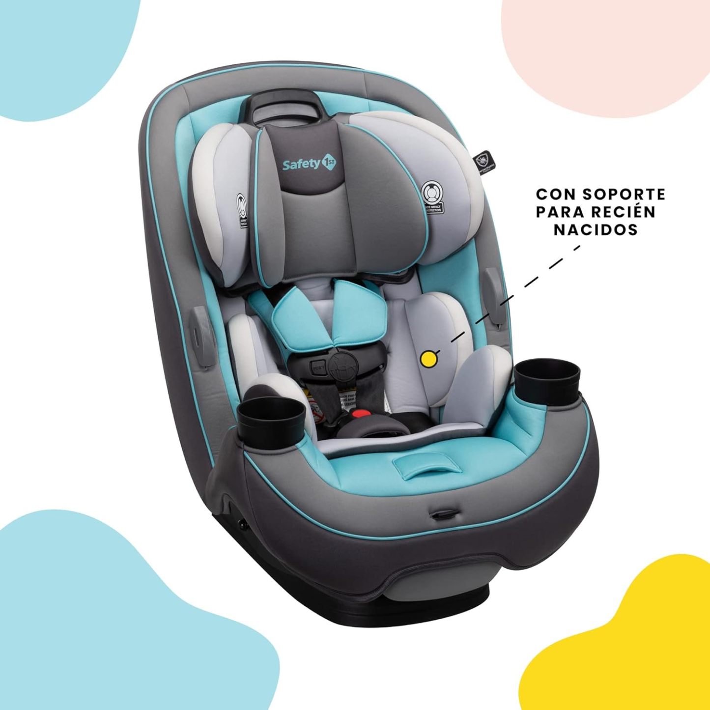 Safety1st Autoasiento Grow and Go 3 etapas, Harvest Moon, convertible, protección de impacto lateral, arnés de 5 puntos, tela lavable a máquina, apta para secadora con sistema latch y 2 portavasos.