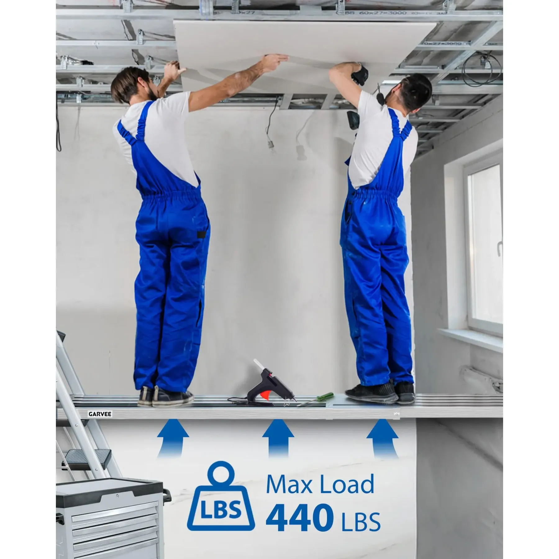Plataforma de andamio telescópica de 6 a 9 pies, plataforma de trabajo ajustable de aluminio con superficie antideslizante y correas de seguridad, plataforma de escalera resistente para proyectos de construcción y del hogar.