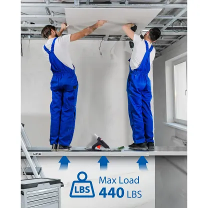 Plataforma de andamio telescópica de 6 a 9 pies, plataforma de trabajo ajustable de aluminio con superficie antideslizante y correas de seguridad, plataforma de escalera resistente para proyectos de construcción y del hogar.