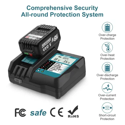 Amityke: Paquete de 2 baterías de iones de litio de 18 V y 5000 mAh con cargador