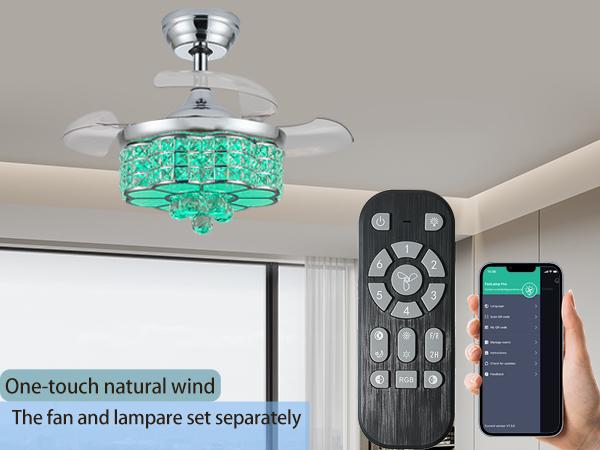 Zynfandor 30" RGB Crystal Retractable Ceiling Fan with Light Dimmable LED Chandelier, Remote & App Control, 6-Speed Timer, Memory Function for Bedroom Living Room,Silver Zynfandor 30" RGB Crystal Retractable Ceiling Fan with Light Dimmable LED Chandelier, Remote & App Control, 6-Speed Timer, Memory Function for Bedroom Living Room,Silver