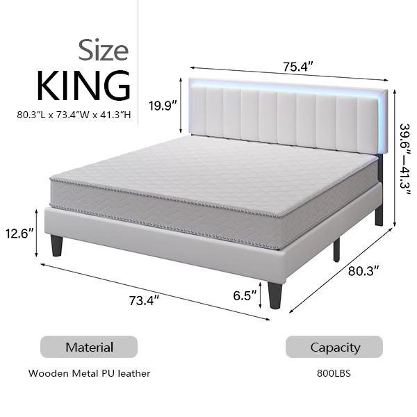 [SummerSale] HOMBCK Led Bed Frame, No Mattress, Soft Modern Bed Frame with Luxury Leather Headboard, APP Adiust the Light, No Box Spring Needed #home essentials#back to school Modern Bedroom Furniture Marshmallow Bed Frame