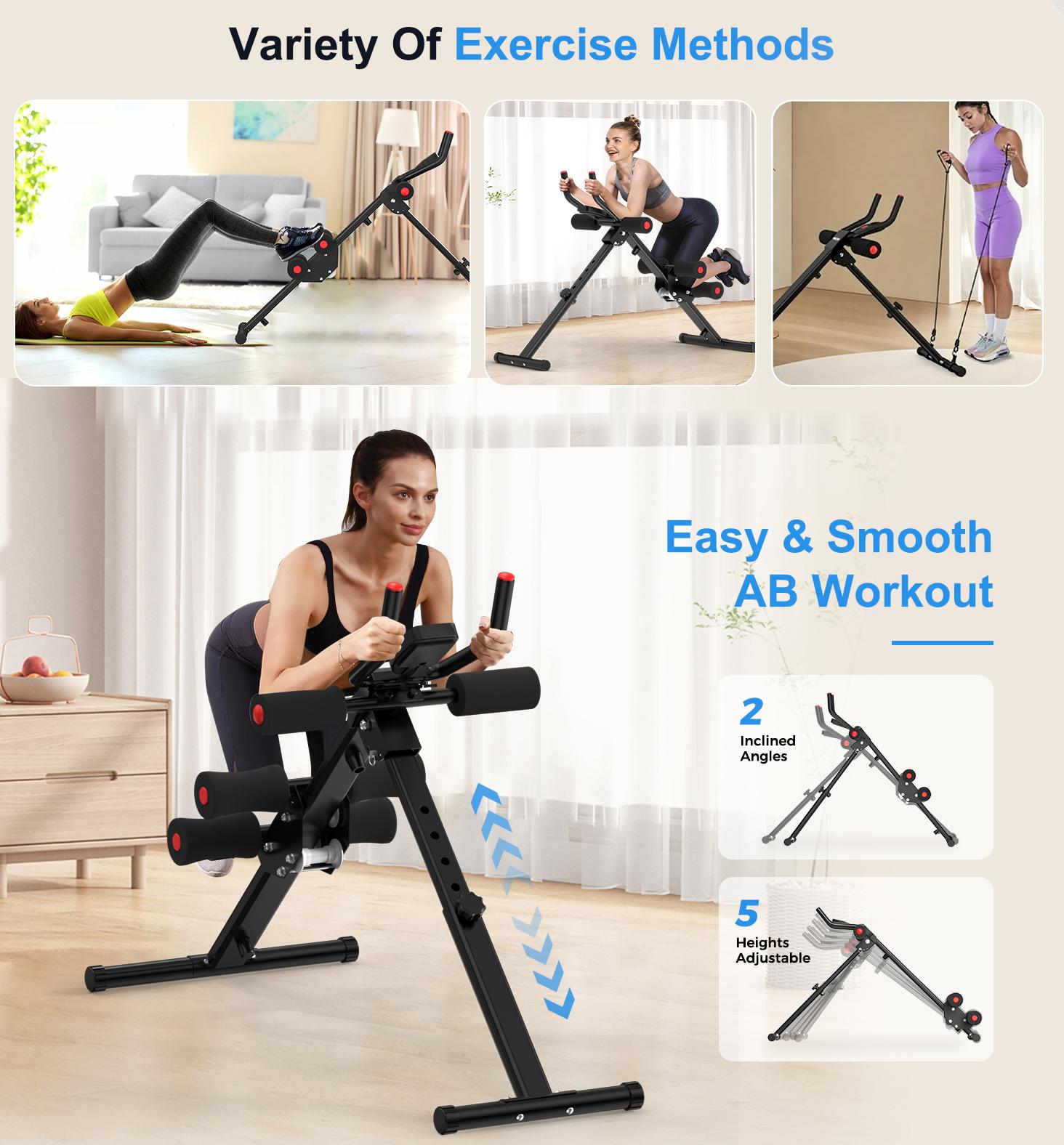 RELIFESPORTS Ab Machine with LCD Monitor, Foldable Core Workout Equipment, Adjustable Home Gym Trainer with Resistance Bands for Full Body Exercise