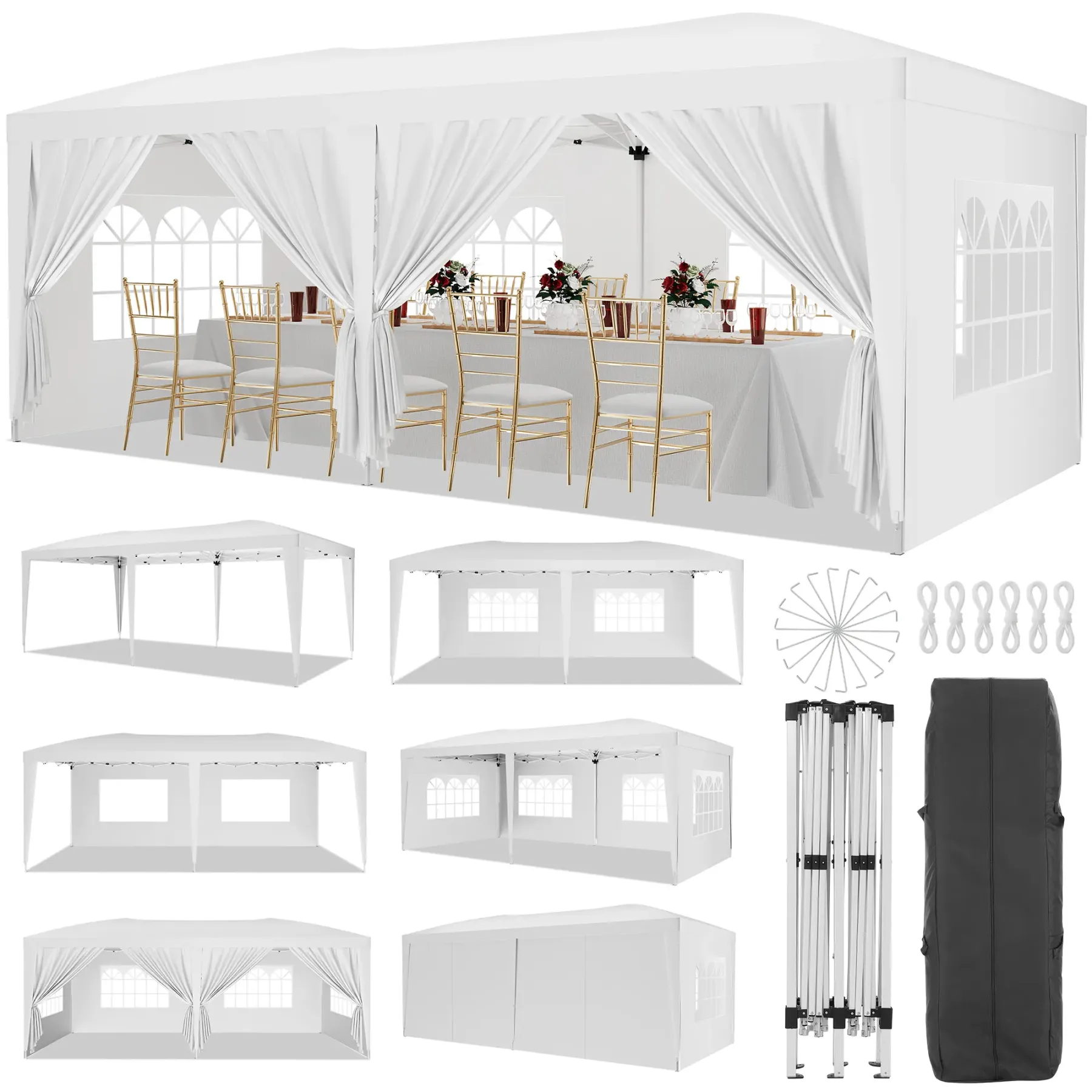 Carpa plegable resistente de 10x20 pies, tipo cenador impermeable.