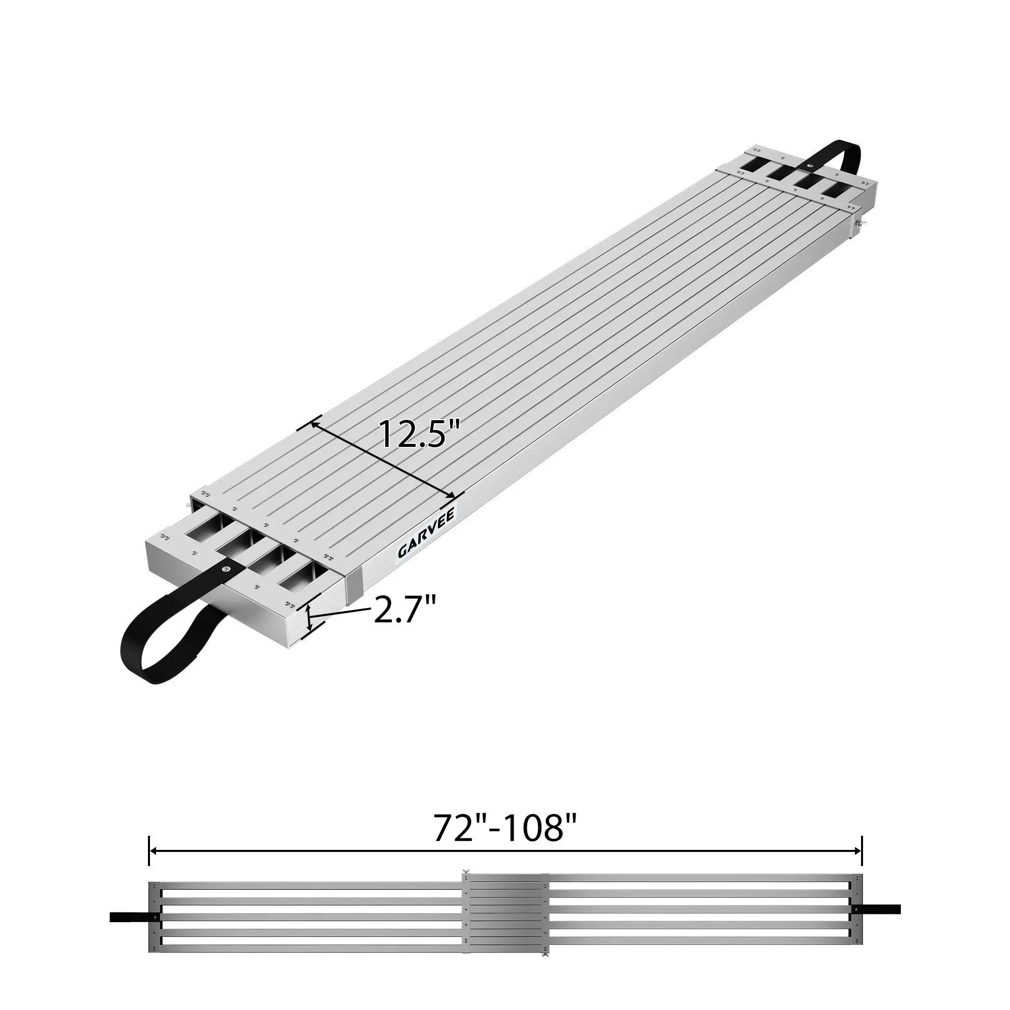 Plataforma de andamio telescópica de 6 a 9 pies, plataforma de trabajo ajustable de aluminio con superficie antideslizante y correas de seguridad, plataforma de escalera resistente para proyectos de construcción y del hogar.