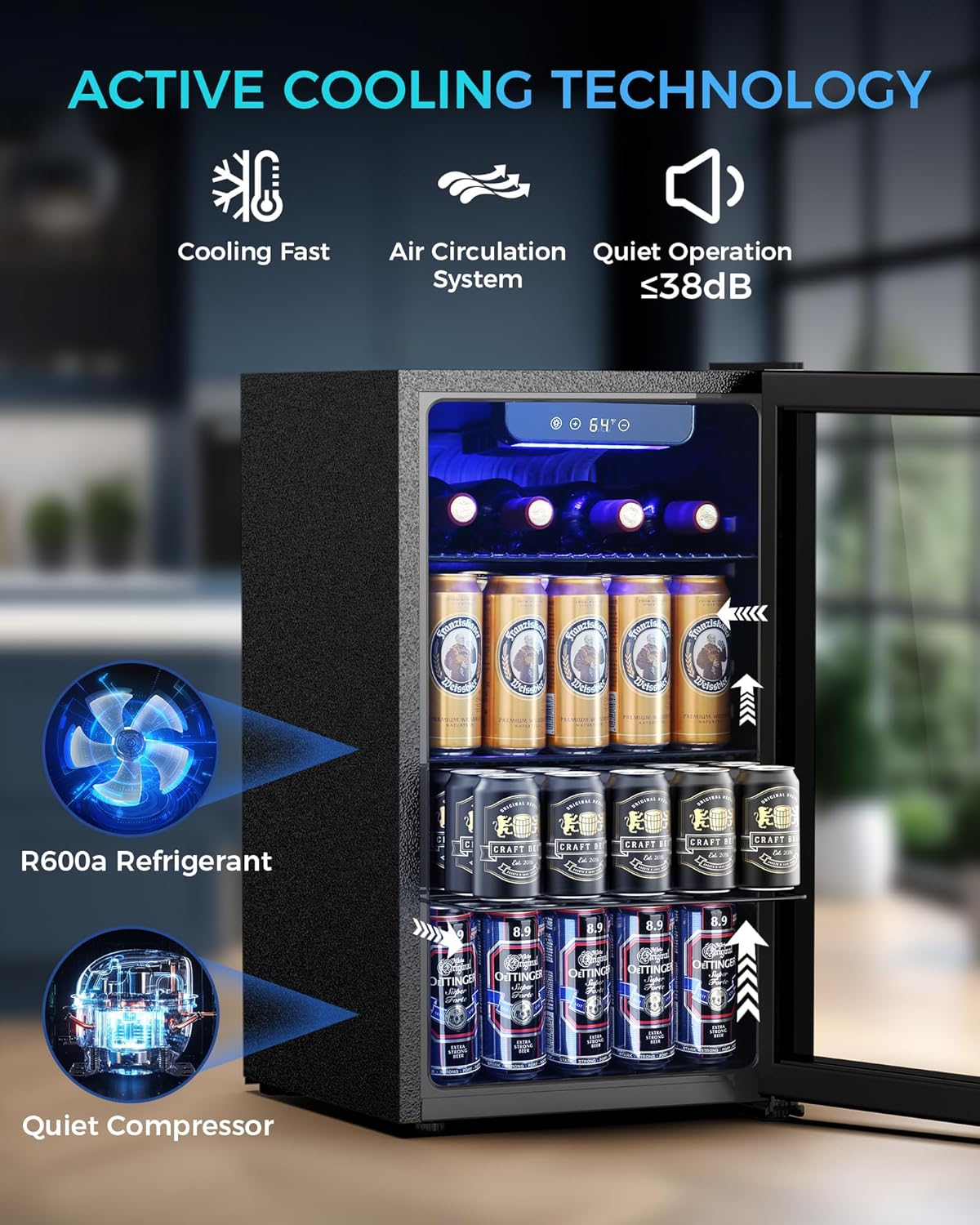 【Deals For You Days】COWSAR Beverage Refrigerator and Cooler, Mini Fridge 48-130 Can, Little Cooler with Digital Display 32~61℉, Small Refrigerator with 4 Shelves for Home Office, Bedroom, Garage, Game Room, 1.3-4.4 Cu.Ft