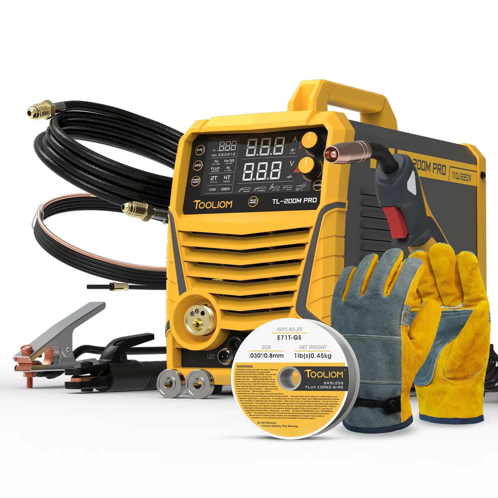[fathersdaygift] TOOLIOM 200A Aluminum MIG Welder, 5-in-1 MIG/Flux MIG/Lift TIG/Stick/Spool Gun, 110/220V Dual Voltage Multifunctional Welding Machine