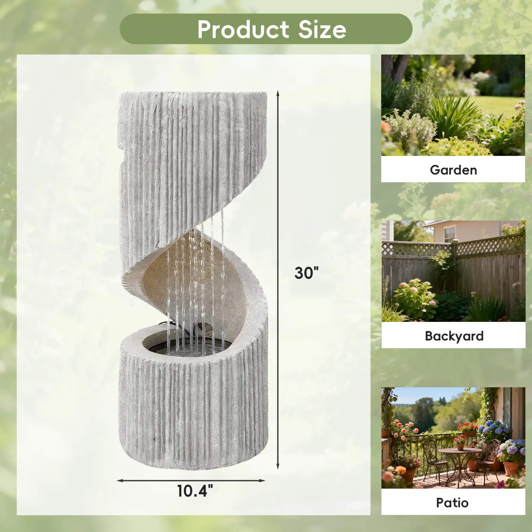 Fuente de agua moderna en espiral SOLVYA con LED para decoración de jardín