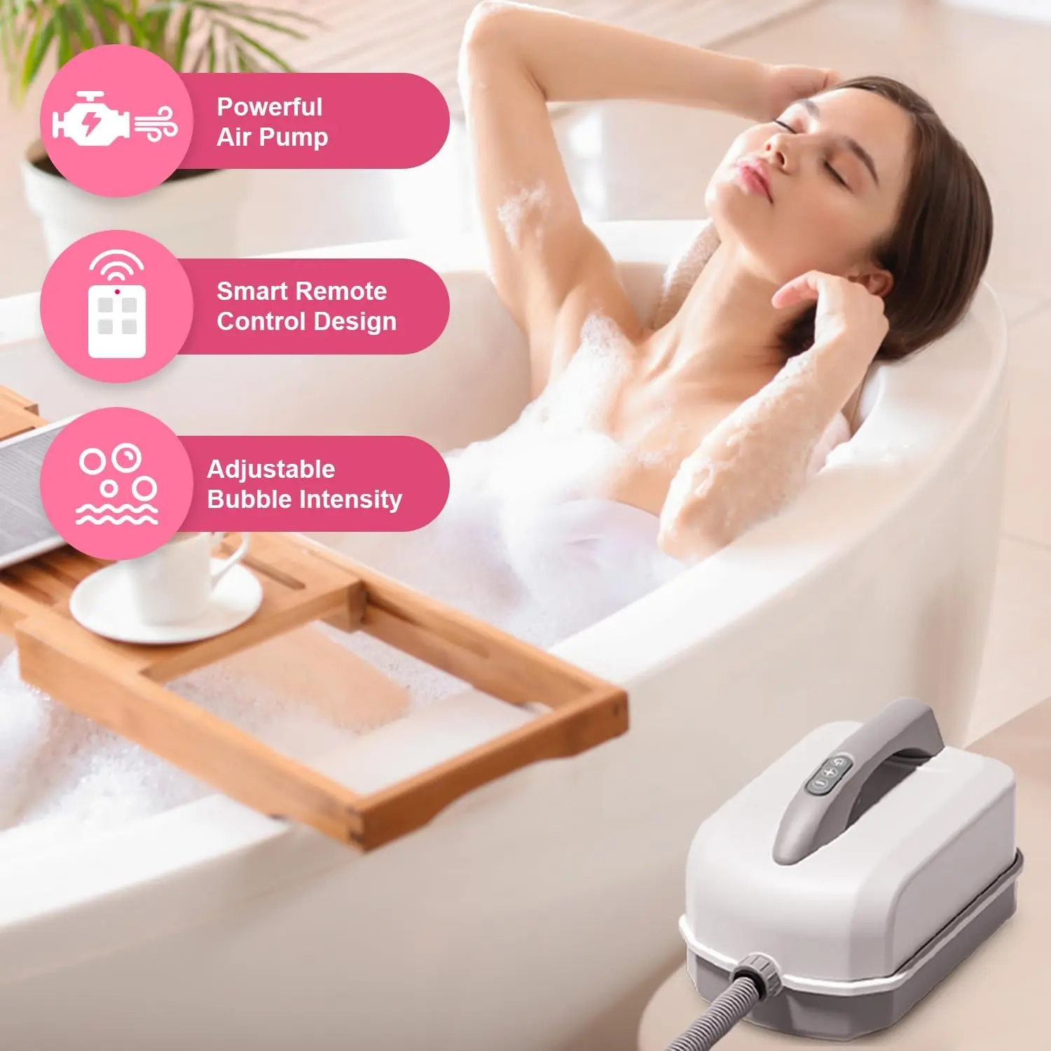 Bubble Bath Mat, Bathtub Mat with Air Massage and Remote Control, Waterproof, Non-Slip, Adjustable Bubble Intensity, Aroma Diffuser, 47x14.2 Inch Full Body Spa Massager