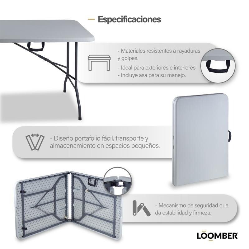 Mesa Plegable Blanca Tipo Portafolio 180 centimetros Bolzano( 🎁 Compra 1, Lleva 1 GRATIS)