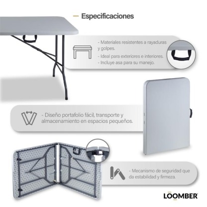 Mesa Plegable Blanca Tipo Portafolio 180 centimetros Bolzano( 🎁 Compra 1, Lleva 1 GRATIS)