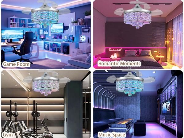 Zynfandor 30" RGB Crystal Retractable Ceiling Fan with Light Dimmable LED Chandelier, Remote & App Control, 6-Speed Timer, Memory Function for Bedroom Living Room,Silver Zynfandor 30" RGB Crystal Retractable Ceiling Fan with Light Dimmable LED Chandelier, Remote & App Control, 6-Speed Timer, Memory Function for Bedroom Living Room,Silver