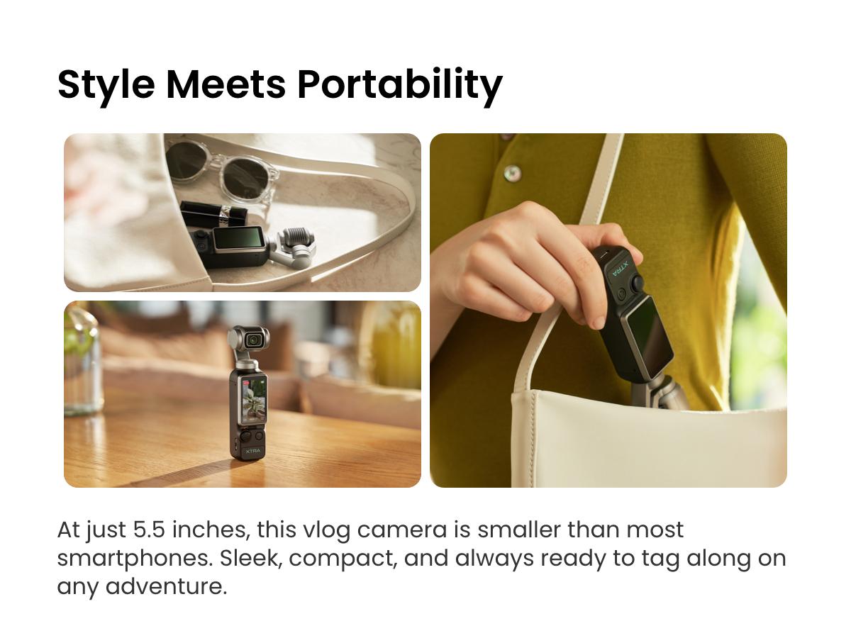 Xtra Muse Vlogging Camera with 1'' CMOS 4K/120fps Videos 3-Axis Gimbal Stabilizer Fast Focusing Face/Object Tracking Portable Handycam Camcorder