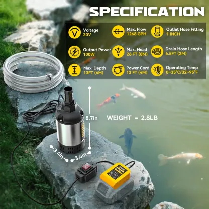 Bomba de agua sumergible inalámbrica para DeWalt 20V - 1268 GPH