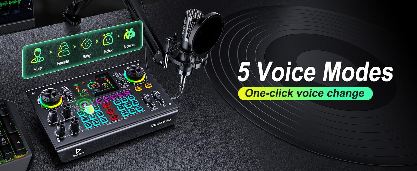 【US】Ideanthro C200 PRO-P15 Sound Card Kit | Dual-core DSP | Audio mixer with dual microphone and headphone connectivity | Adjustable tone and voice changer | Streaming equipment for PCs and mobile devices