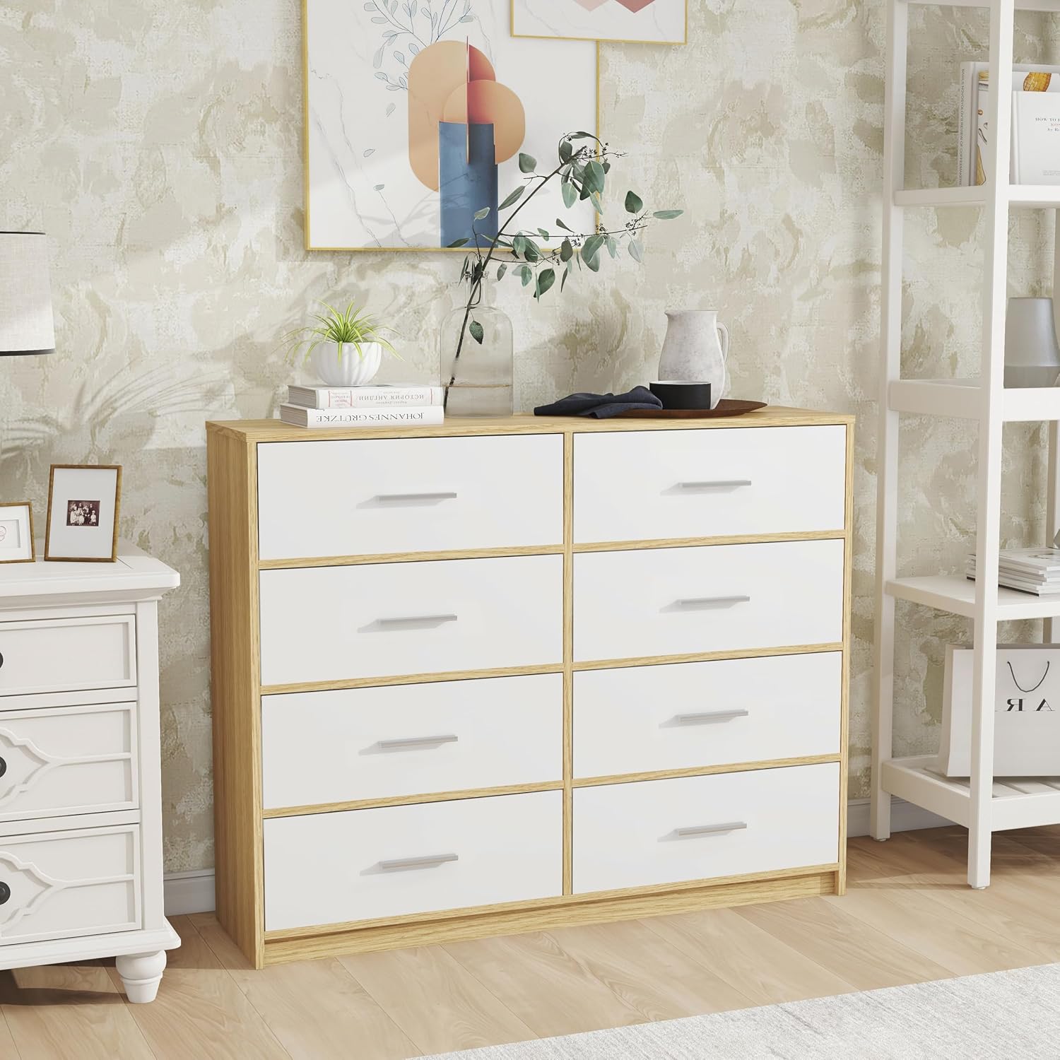 MU:4LIFE Cómoda Elegancia De 6 Cajones, Almacenamiento para Hogar Y Oficina, Organizador Cajonera De Estructura Madera y Cajones De Tela No Tejida y Cubiertas De MDF (Negro y Madera, 6 Cajones)