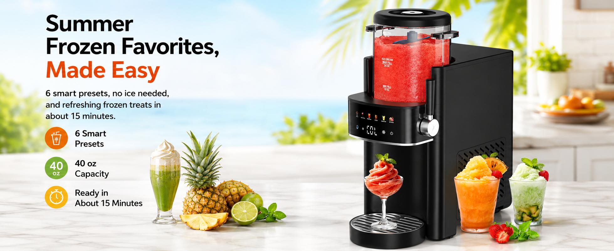 S1 Slushie Machine for Home, No Ice Needed Frozen Drink Maker with 6 Smart Presets & 40oz Capacity, Countertop Slushie Maker for Summer Drinks, BBQ Parties, Milkshakes & Frappé