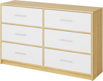 MU:4LIFE Cómoda Elegancia De 6 Cajones, Almacenamiento para Hogar Y Oficina, Organizador Cajonera De Estructura Madera y Cajones De Tela No Tejida y Cubiertas De MDF (Negro y Madera, 6 Cajones)