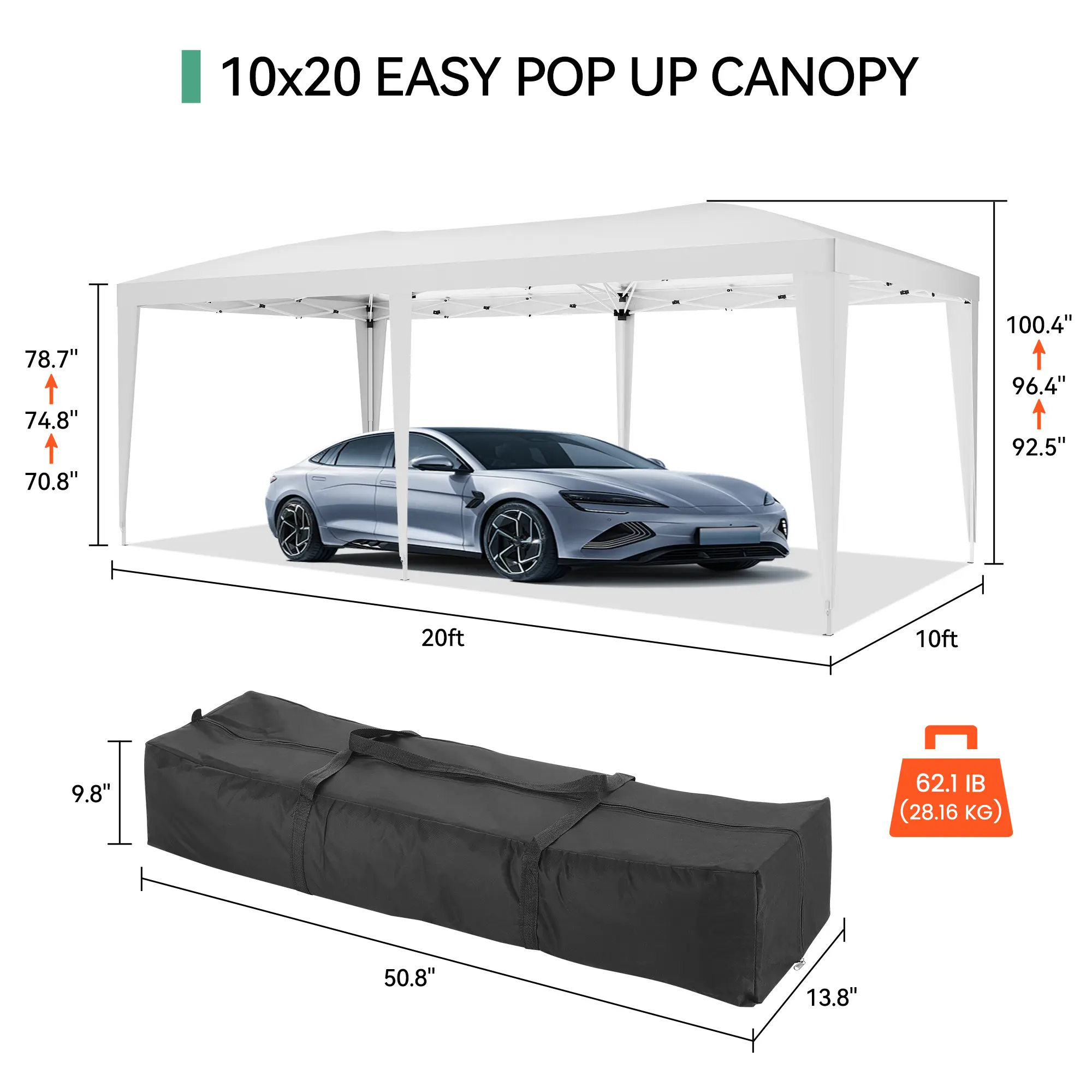 Carpa plegable resistente de 10x20 pies, tipo cenador impermeable.