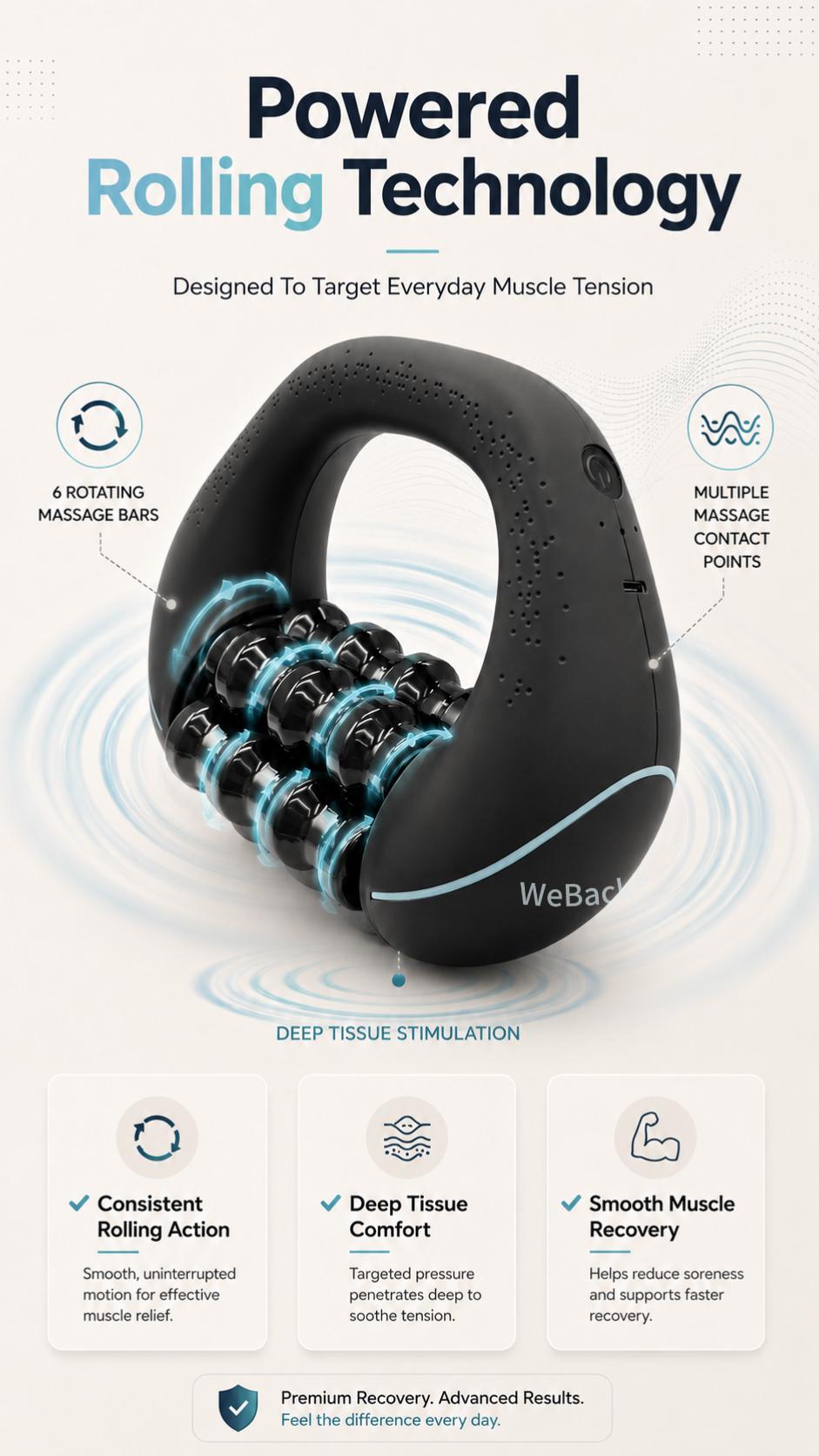 [Father's Day Gift] WeBack Handheld electric rolling massager provides full-body relief for deep tissues and muscle with 3-speed rotation. summerwins