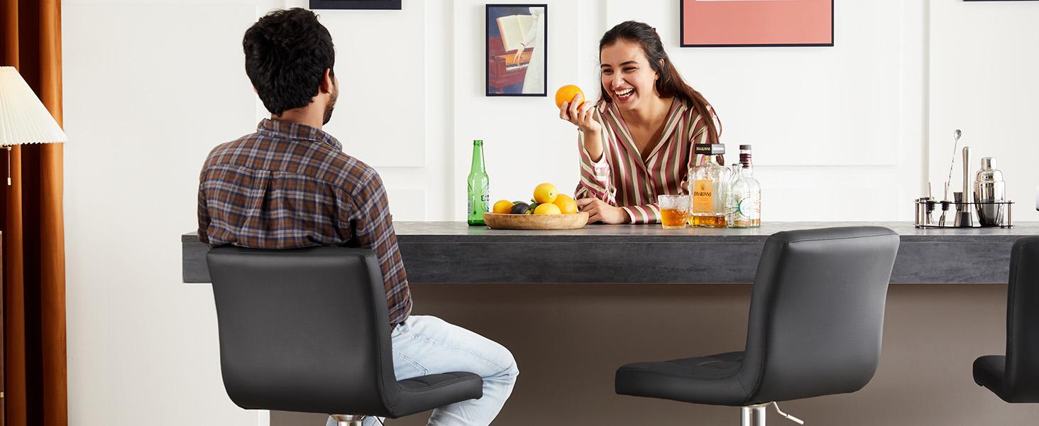 【Summer Sale】 Sweetcrispy S-Adjustable Height Barstools - PU Leather Swivel Chairs with Hydraulic Lift, Thick Seat Cushions, Backrests, Steel Frame, Home Decor Kitchen Counter Height Furniture
