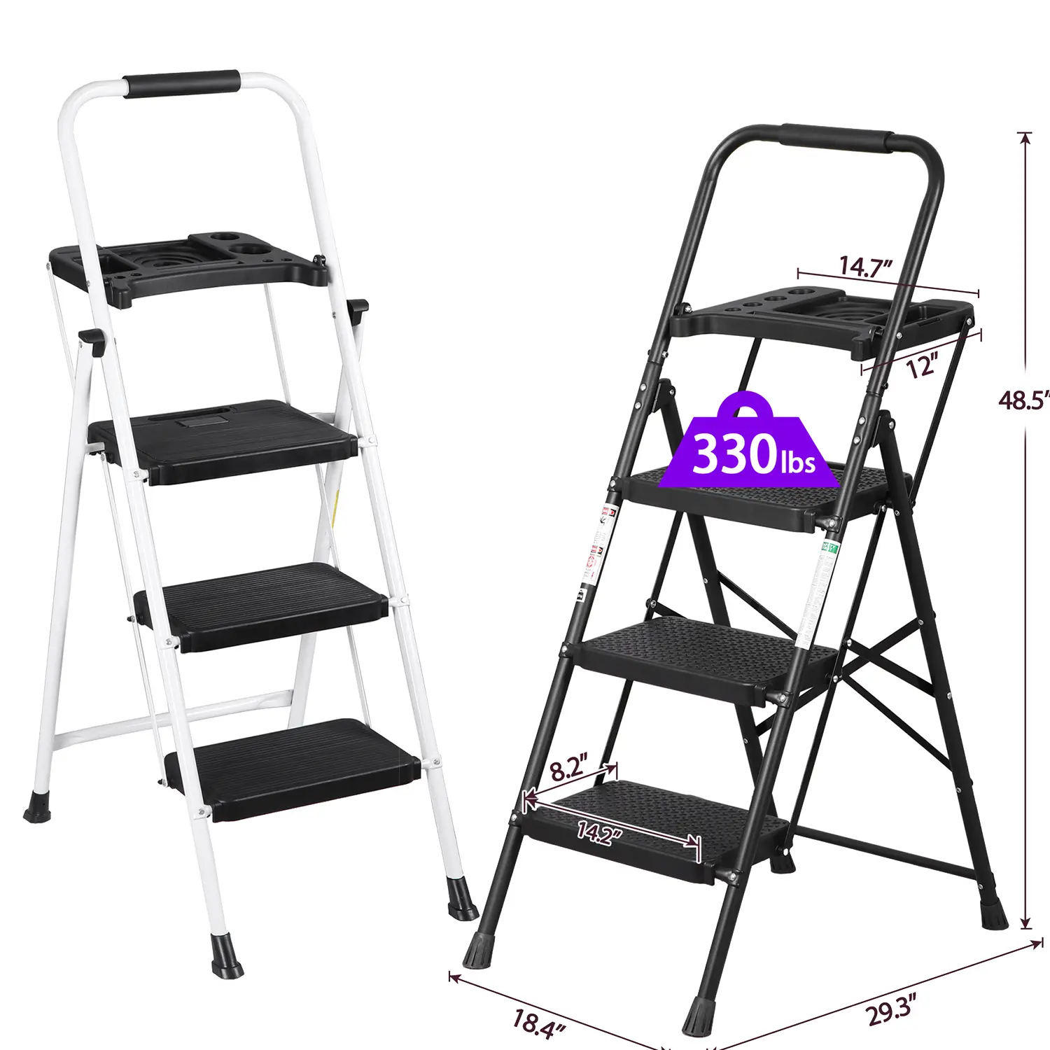 Escalera plegable de acero Summerwins de 5, 4 o 3 peldaños con escalones anchos antideslizantes