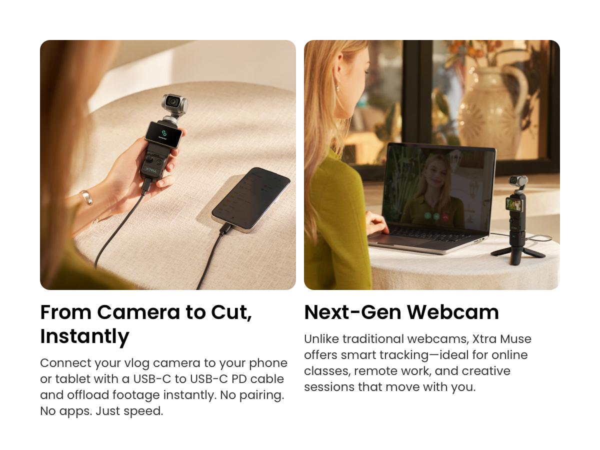 Xtra Muse Vlogging Camera with 1'' CMOS 4K/120fps Videos 3-Axis Gimbal Stabilizer Fast Focusing Face/Object Tracking Portable Handycam Camcorder