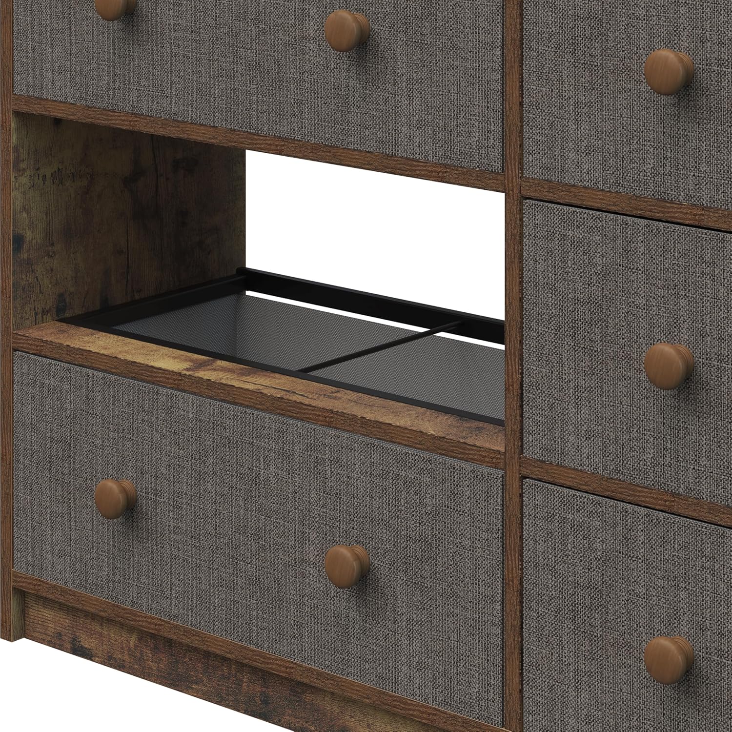 MU:4LIFE Cómoda Elegancia De 6 Cajones, Almacenamiento para Hogar Y Oficina, Organizador Cajonera De Estructura Madera y Cajones De Tela No Tejida y Cubiertas De MDF (Negro y Madera, 6 Cajones)